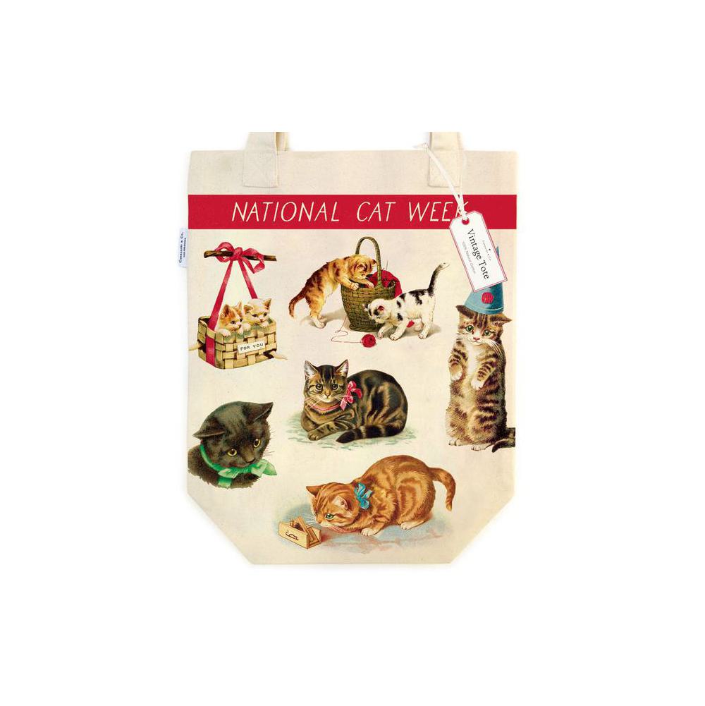 Cavallini, Tote, Art & School, Canvas, Bag, National Cat Week, 805666